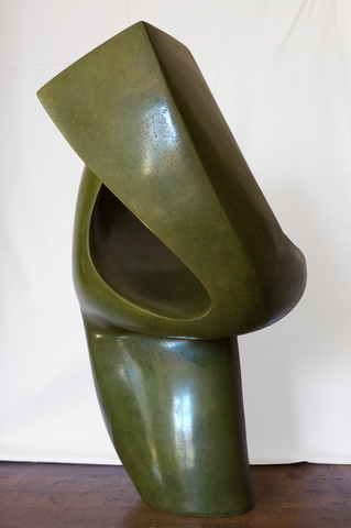 Lyre verte, faïence patinée à la gomme laque, 2016,  h: 54 L: 35 l: 30