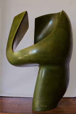 Lyre verte, faïence patinée à la gomme laque, 2016,  h: 54 L: 35 l: 30