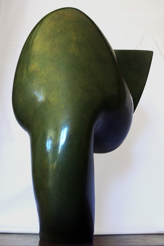 Lyre verte, faïence patinée à la gomme laque, 2016,  h: 54 L: 35 l: 30